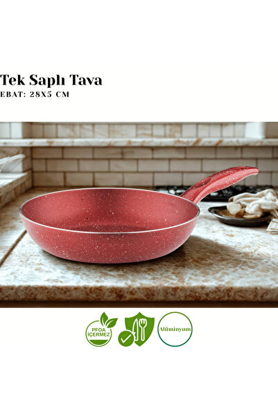 Arzu Çelik 28 cm Granite Single Handle Pan - Red