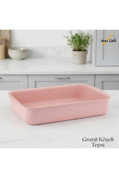 Arzu Çelik 22X30 cm Granite Corner Tray - Pink