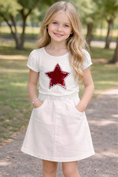 Trendy Mall Girl's Linen Skirt and Combed Cotton 2-Piece Set