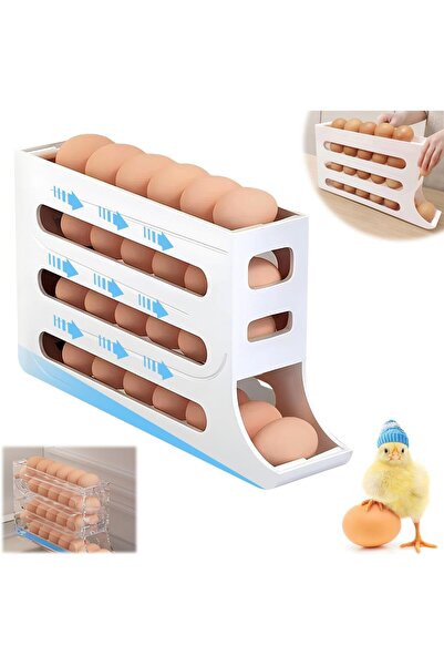 Generic حامل بيض ALMEKAQUZ سعة 30 بيضة للثلاجة، منظم دوار أوتوماتيكي، موزع مو...