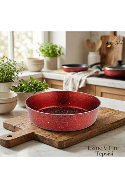Arzu Çelik 26 cm Granite Crushed V Baking Tray - Red