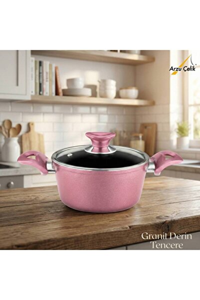 Arzu Çelik 20 cm Granite Deep Pot Glass Lid - Purple
