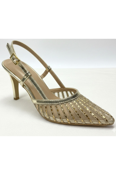 Frosty Βραδινό φόρεμα, χρυσά παπούτσια