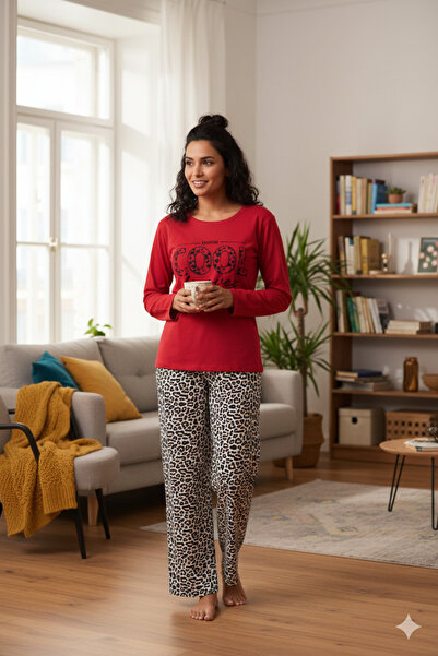 CALİA Set de pijamale roșii cu mâneci lungi pentru femei