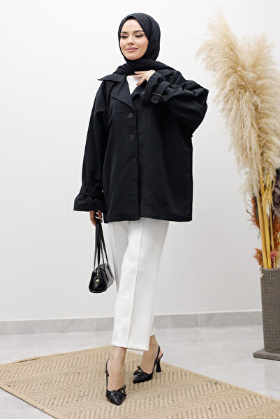 Tesettür Dünyası Apolet Detailed Double-Breasted Collar Trench Coat Tsd260128...