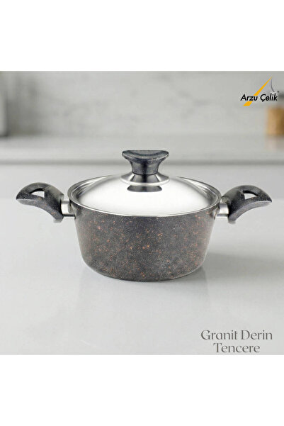 Arzu Çelik 18 cm Granite Deep Pot Steel Lid - Black