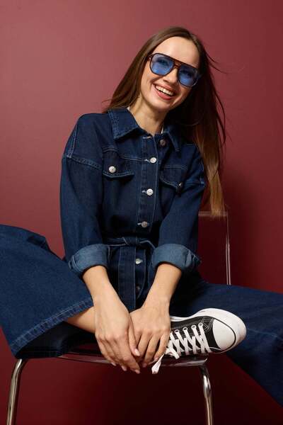 Fulla Moda Belted Buttoned Jean 2-Piece Set