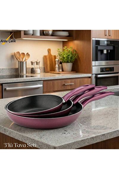 Arzu Çelik 3-Piece Granite Single-Handle Pan Set - Plum
