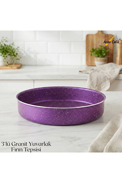 Arzu Çelik Set of 3 Granite Round Baking Trays - Violet