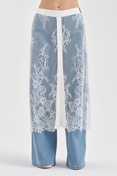 tw3 Γυναικεία δαντελένια φούστα με λεπτομέρεια και κουμπιά στο μπροστινό μέρο...