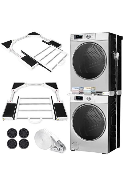 Generic طقم تركيب غسالة ومجفف ملابس متعدد الاستخدامات مع رف منزلق قابل للسحب،...