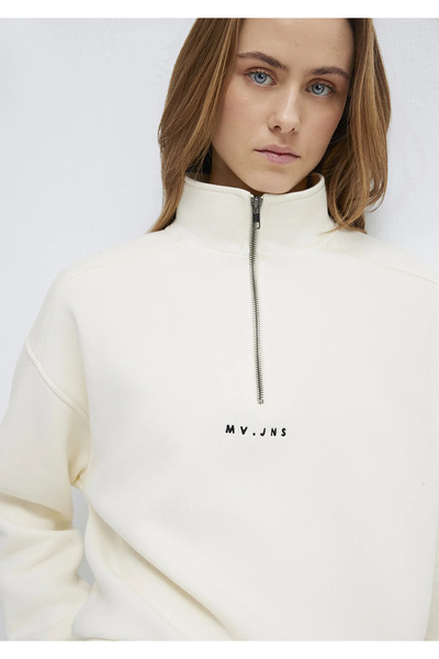 Mavi Mvjns Embroidered Semi-Zipper Ecru Sweatshirt 1S10533-89145