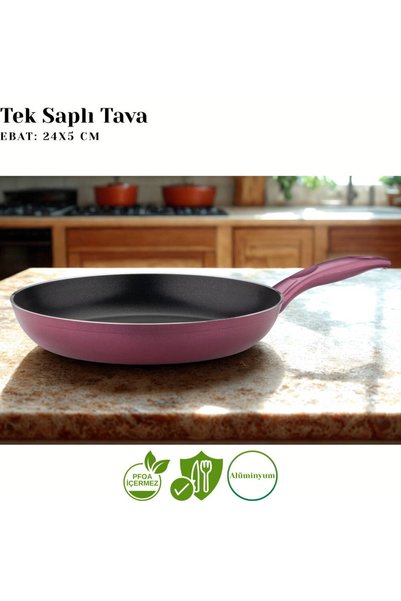 Arzu Çelik 24 cm Granite Single Handle Pan - Plum