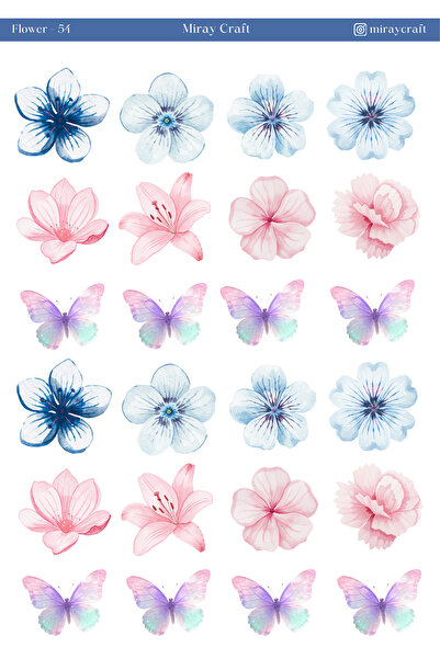 MirayDesign 1 Foaie de autocolante cu tematică flori și fluturi – pentru jurn...