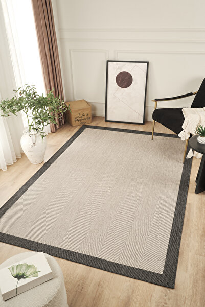 Konfor Halı Sisalux 3088 Gri Antrasit Sisal Dokuma Jüt Kilim Hav Toz Vermez S...