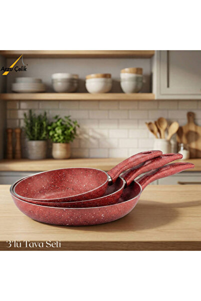 Arzu Çelik 3-Piece Granite Single-Handle Pan Set - Red
