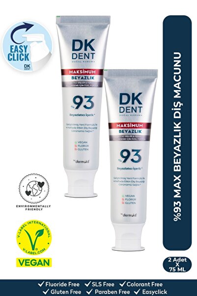 DKDENT 93% Maximum Whiteness Toothpaste 75 ml X 2 Pieces