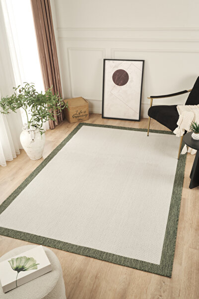 Konfor Halı Sisalux 3090 Krem Yeşil Sisal Dokuma Jüt Kilim Hav Toz Vermez Hal...