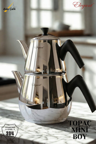 Elegant Topaç Mini Size Bakelite Handle Tea Pot Set-Black