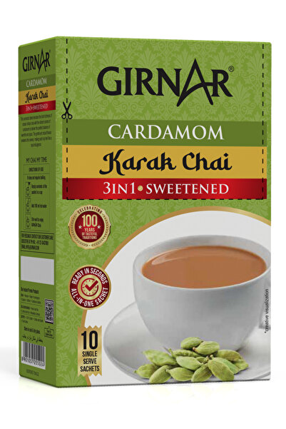 GIRNAR شاي كاراك سريع التحضير 3 في 1 بنكهة الهيل (10 أكياس) 140 غرام