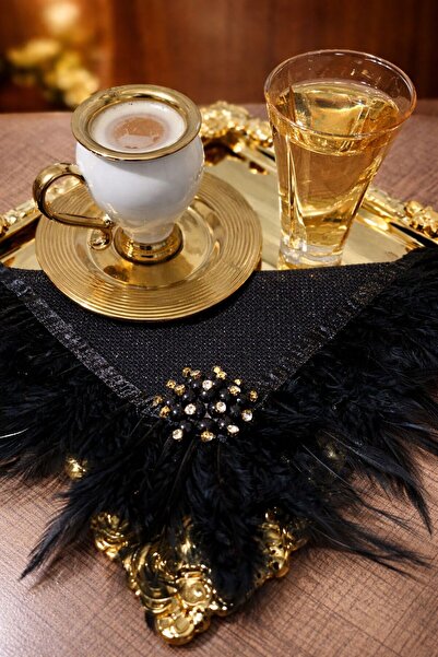 shop Siyah İnci Taşlı Kahve Yanı Sunum Peçetesi