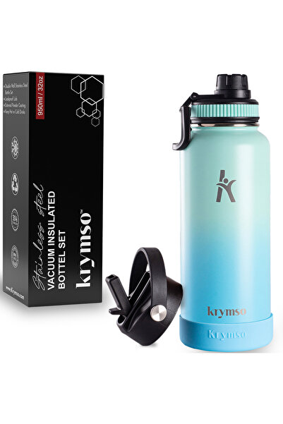 Krymso 950ml Stainless Steel Water Bottle, Insulated Thermos Flask, Leakproof...