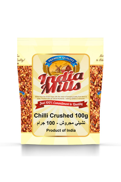 India Mills فلفل حار مهروس، 100 غرام