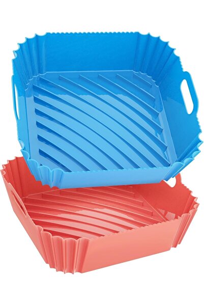 Generic بطانات سيليكون مربعة الشكل من YelaJoy، عبوة من قطعتين، أزرق وأحمر، قا...