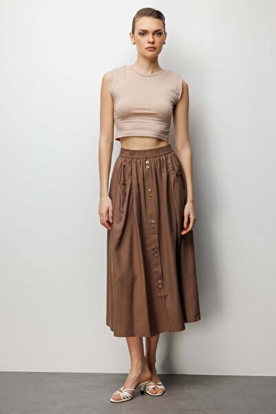 Ekol Torba Cepli Süs Düğmeli Pamuk Etek