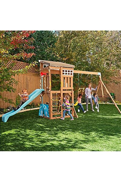 Bonfino Active Play Wooden Outdoor Playset for Kids, Swing Set with Slide, Cl...