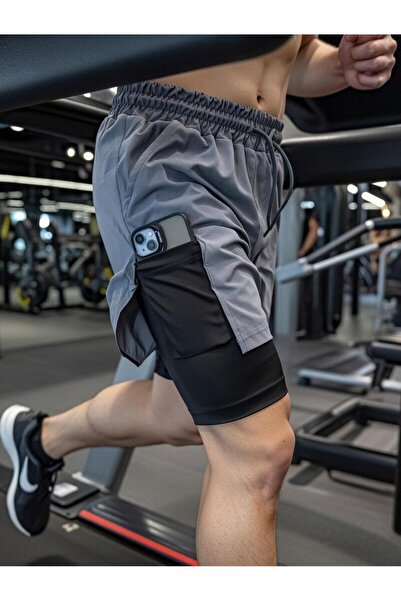 Demente 2 In 1 tayt telefon cep'li havluluk Gym Ve Fitness Astarlı Taytlı Şort