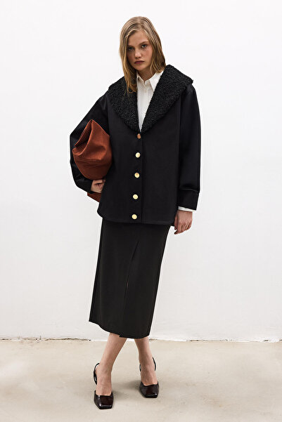 Touché Privé Gabardine Jacket with Fur Collar