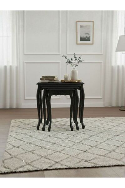 Gazzini Furniture Barok Lükens Oymalı 4'lü Ahşap Zigon Sehpa