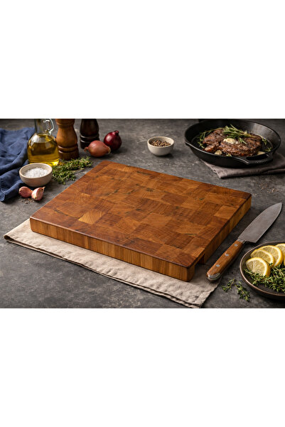NeFizzDoğa Handmade End Grain Cutting Board from Chestnut Wood, Thick Profess...