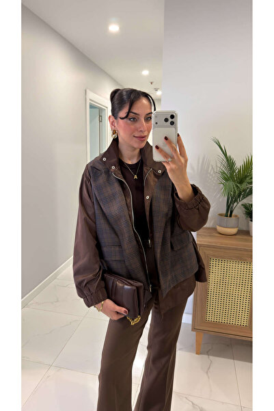 BİRCANÇİL Brandy Kahve Premium Ekose Garnili Ceket