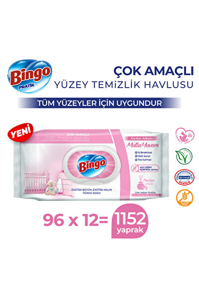 Bingo Yüzey Temizleme Havlusu Sevilen Kokular Mutlu Yuvam 96 Adetx12 (1152 Ya...