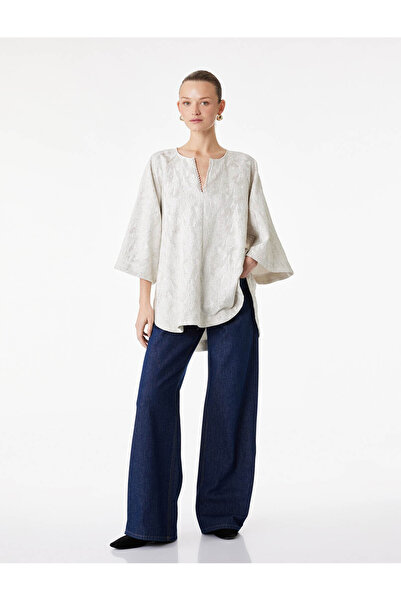 Koton Γυναικείο τουνίκ με σχέδια και λάμψη σε εκρού χρώμα 6SAK60276UW