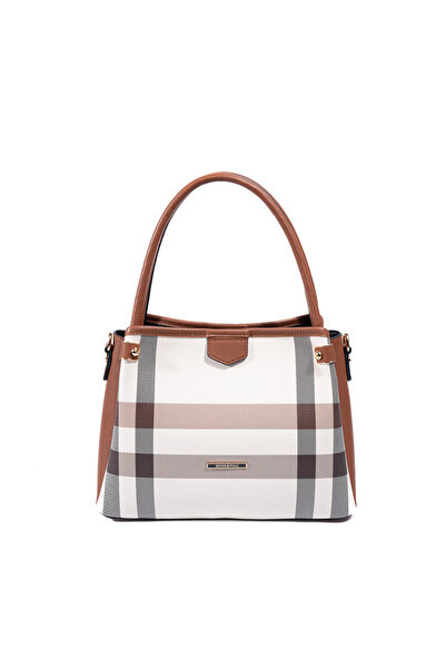 Silver Polo Silver & Polo Sp1254 Women's Handbag Plaid Cream-Tan