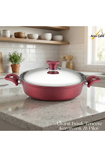 Arzu Çelik 26 cm Granite Pot & Pilav Pot Steel Lid - Plum