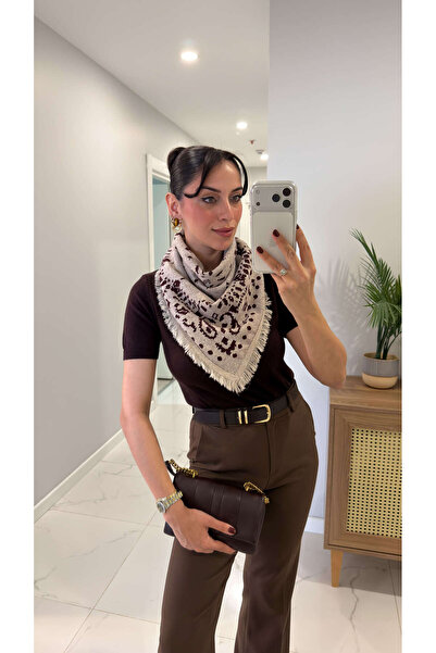 BİRCANÇİL Uwgi Beige Burgundy Patterned Shawl