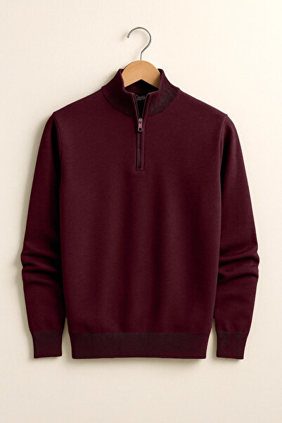 Edwox Men's Half Zipper Regular Fit Sweater Claret Red Cd116