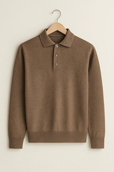 Edwox Men's Polo Collar Sweater Brown Cd111