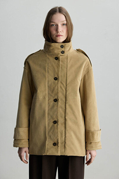 BE BLUE Kum Velvet Coat with Standing Collar