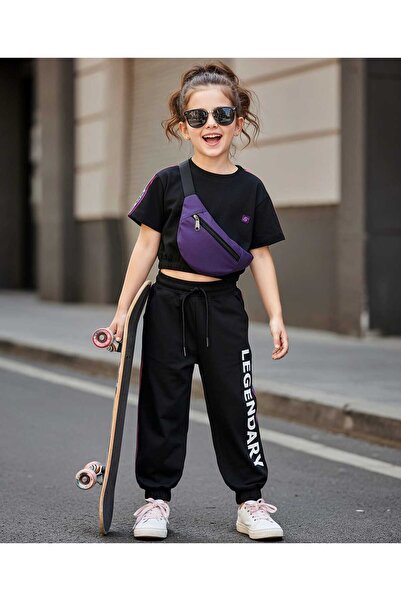 Ollington St. Cotton Half Sleeves Printed Top & Knit Joggers Set with Sling B...