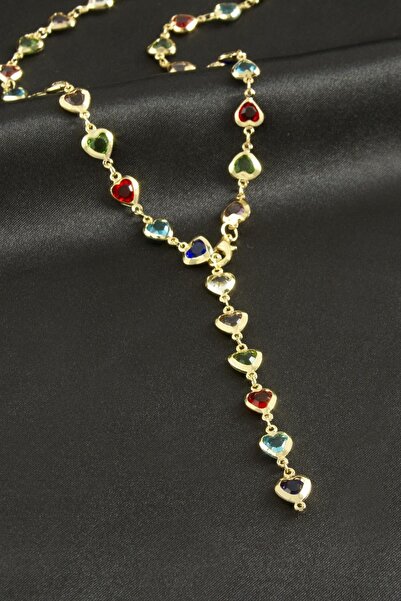 ZERO LAND NHRHLS قلادة على شكل حرف Y مرصعة بحجر الزركون على شكل قلب - لون فضي