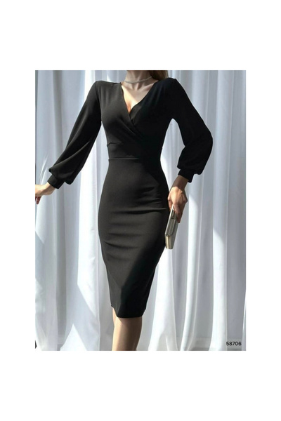 Vyora Women's Double Breasted Collar Balloon Sleeve Midi Dress