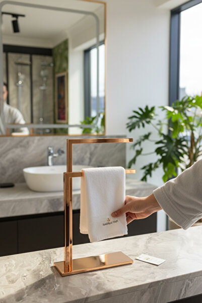 İSAOĞLU YAPI Bakır Havluluk Tezgah Üstü Kare Modern Banyo Havluluğu Çiftli Mo...