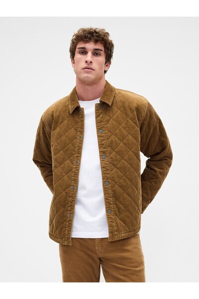 GAP Erkek Açık Kahverengi Quilted Corduroy Relaxed Gömlek Ceket