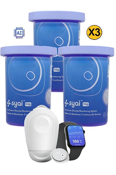 Syai Tag Three Sai Tag sensors, a continuous glucose monitoring system with A...
