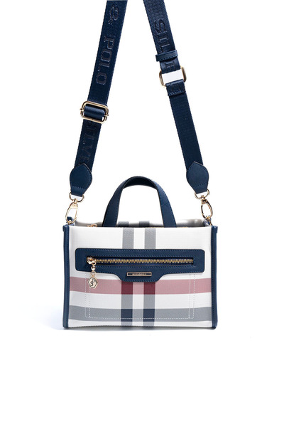 Silver Polo Silver & Polo Sp1271 Women's Handbag Plaid White-Navy Blue